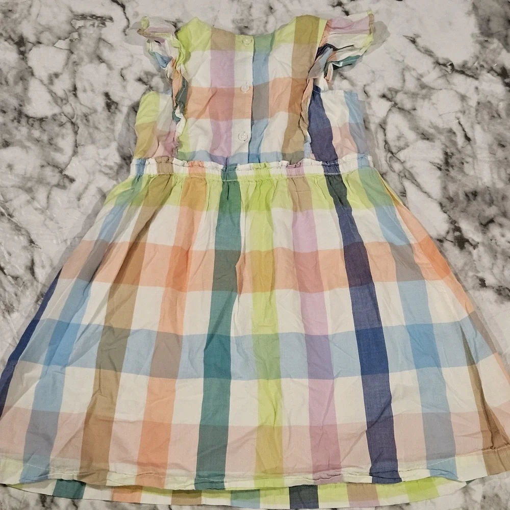 Baby Gap Girls Pastel Plaid Dress Size 5 Flutter Sleeve‎ Spring Easter